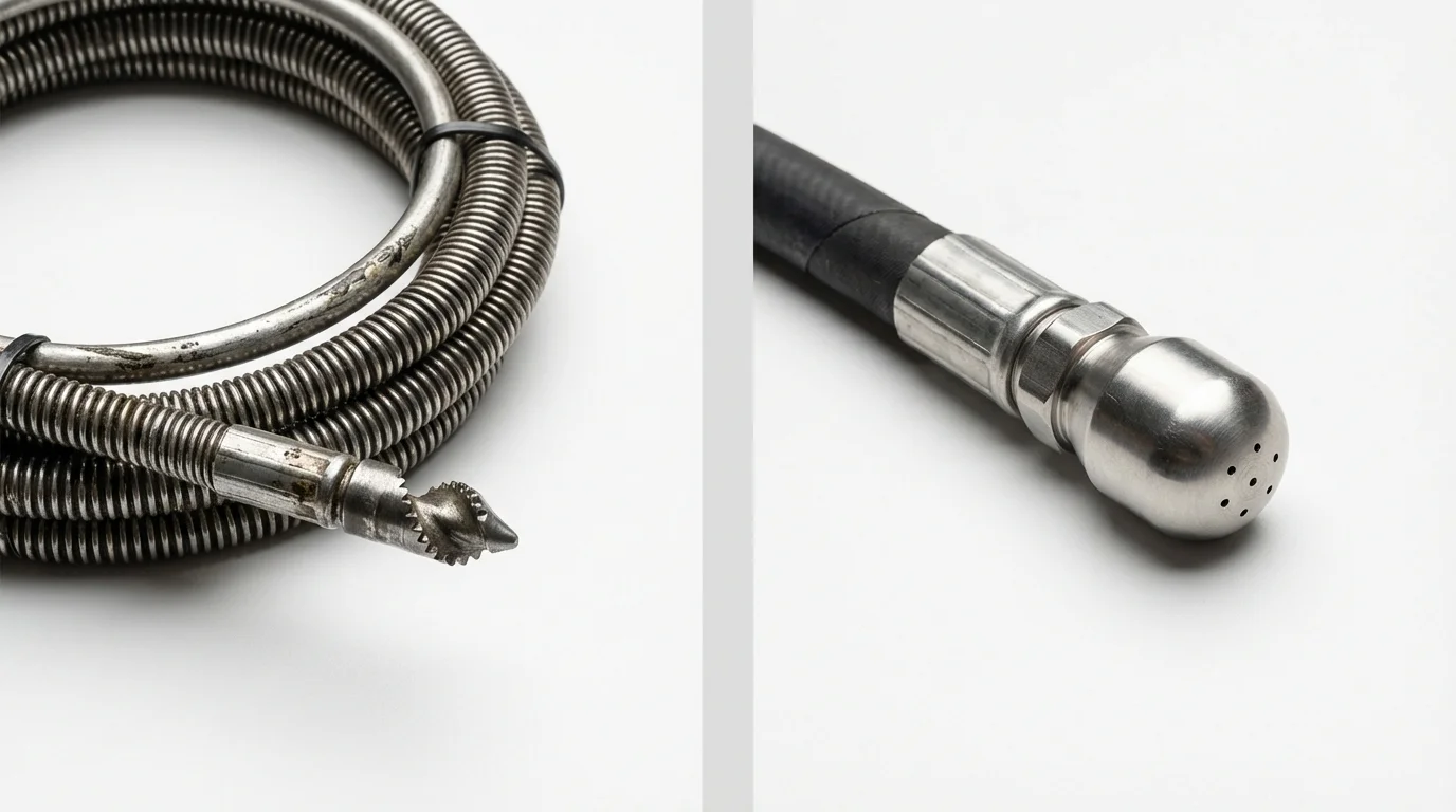 Drain snake cable and hydro jetting nozzle used for drain cleaning in Evans, GA