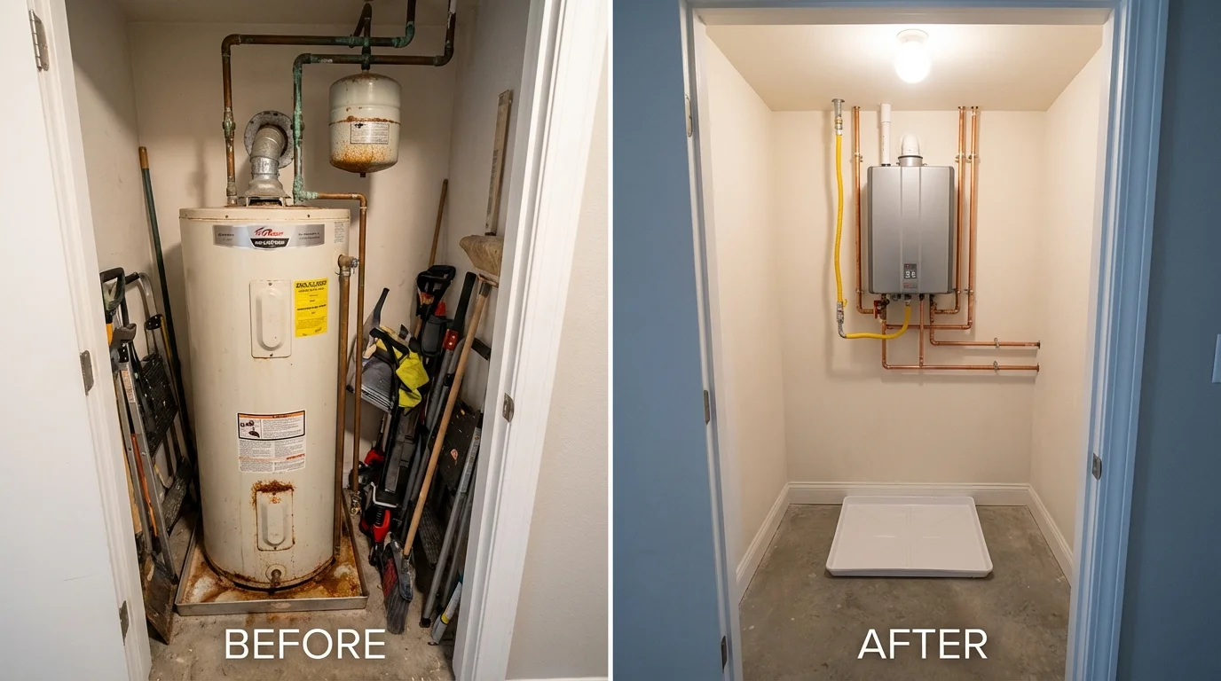 Tank water heater versus wall-mounted tankless unit comparison for Evans, GA homeowners
